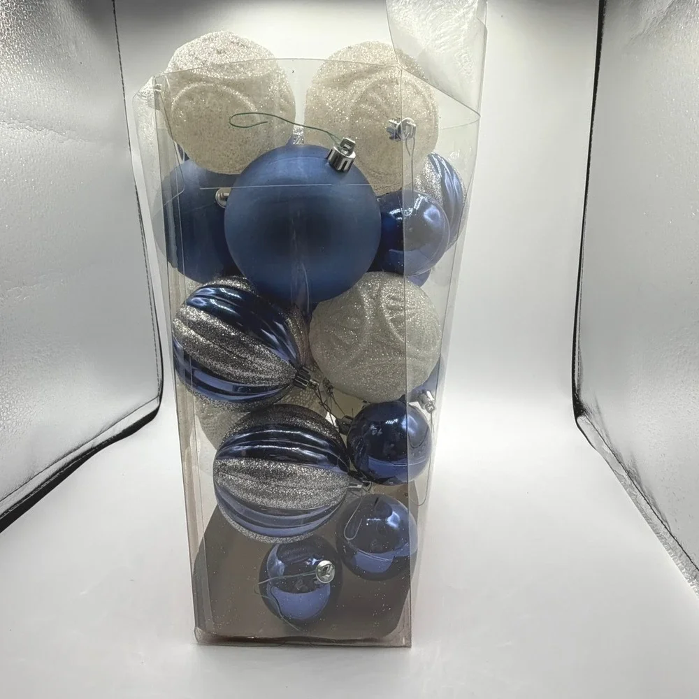 Holiday Time Shatterproof Christmas Ornaments 40ct Blue White Silver
